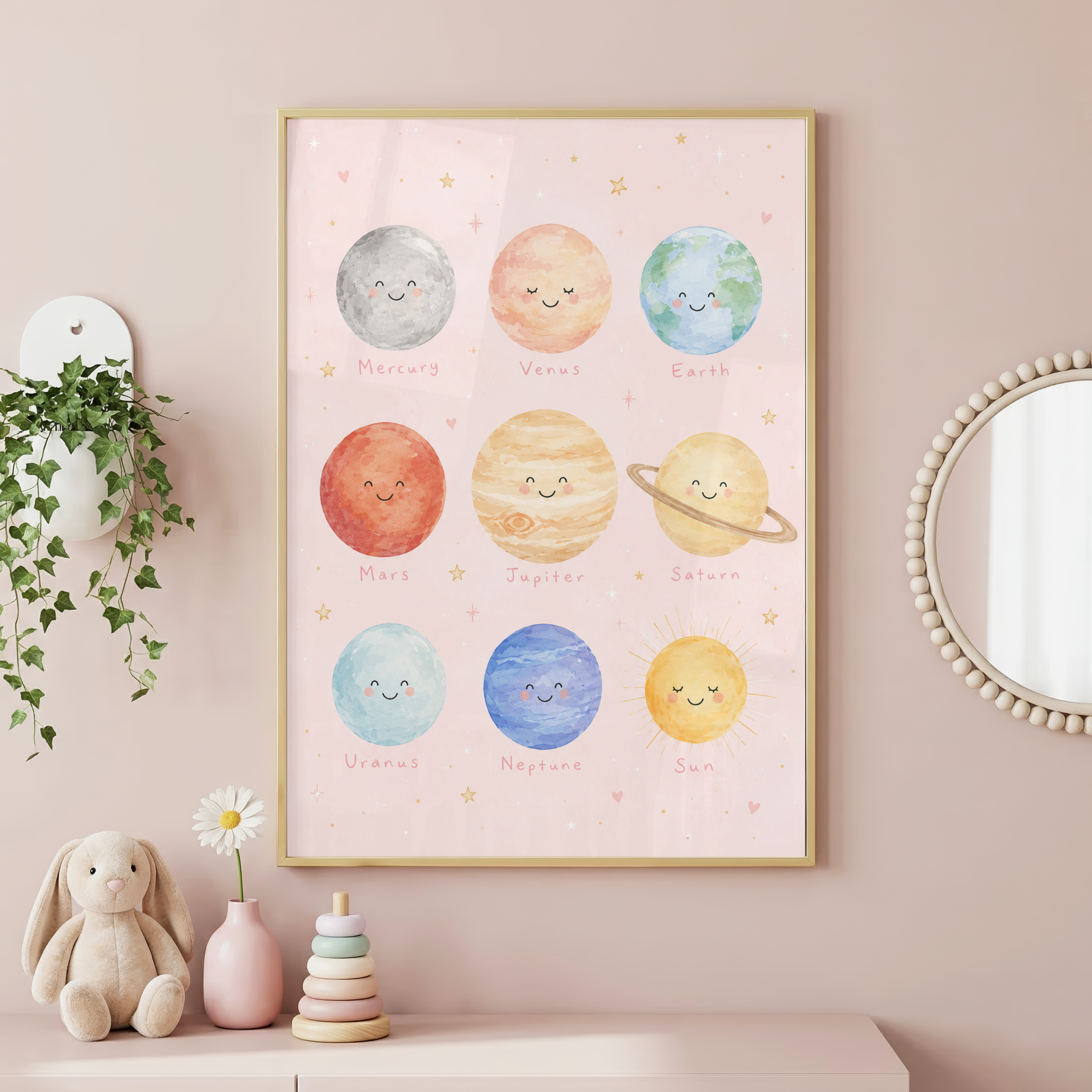 Girls Solar System Print | Educational Astronomy Print