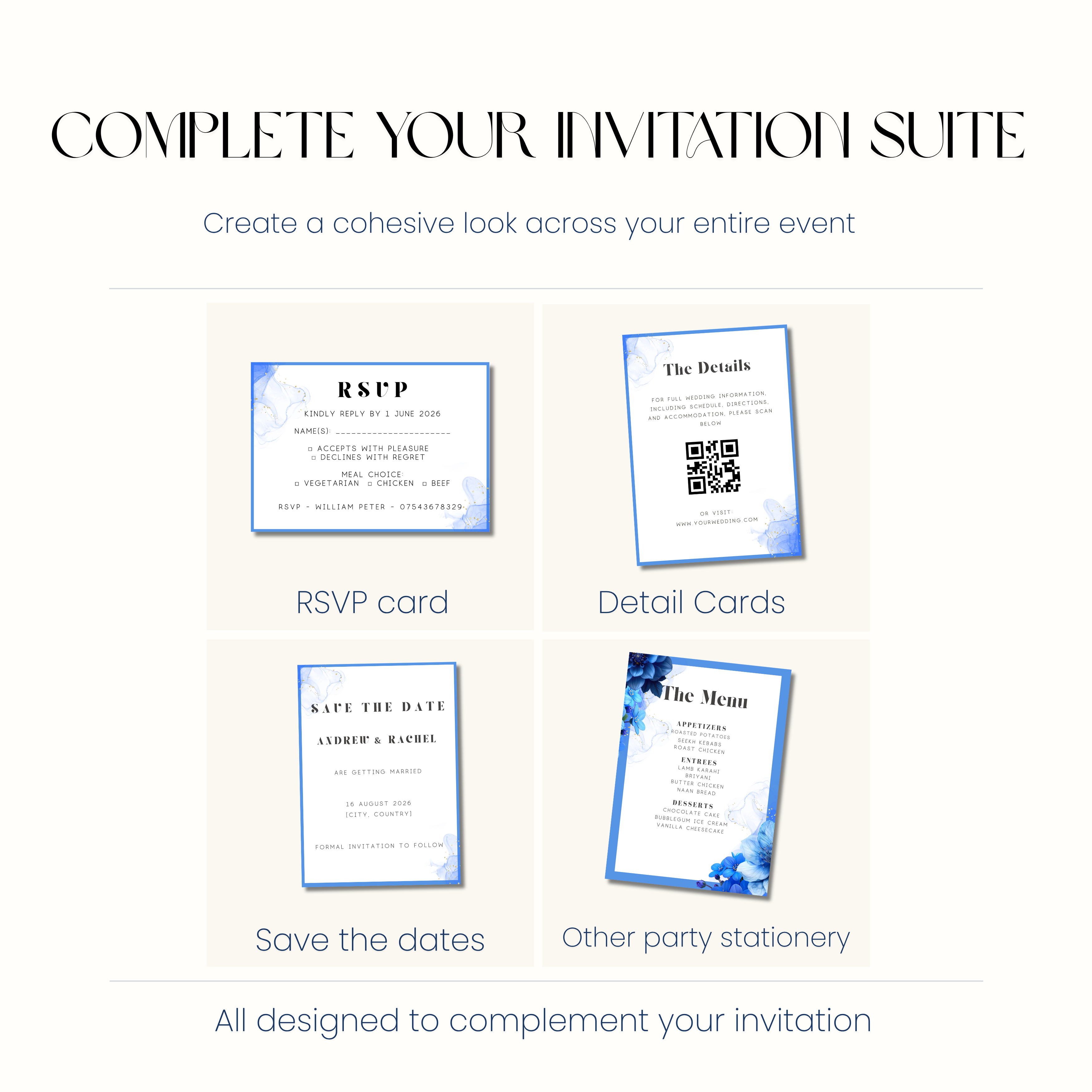 Celeste - Luxury Blue Floral Wedding Invitation