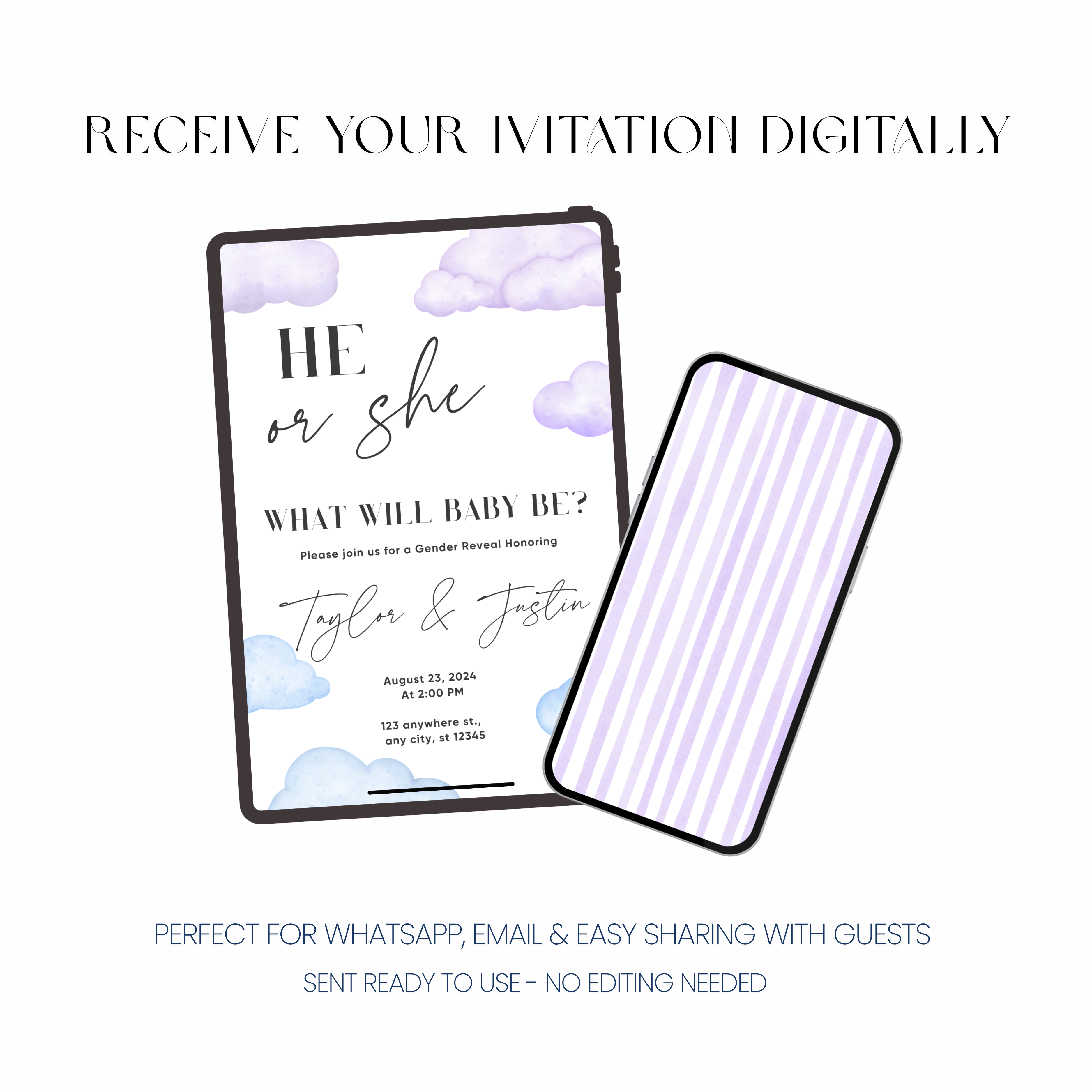 Luna - Minimal gender Reveal Invitation
