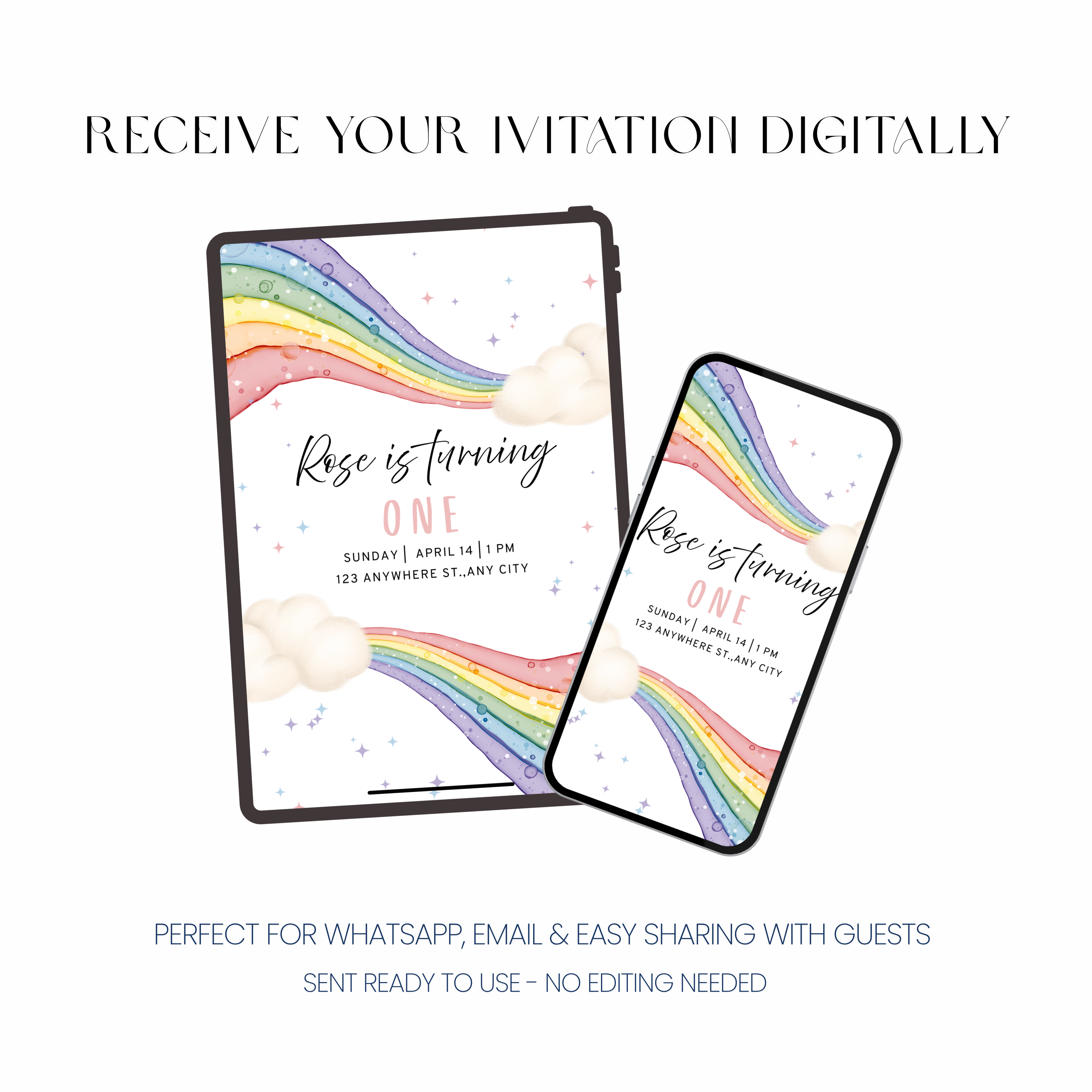Rainbow - Ist birthday Invitation