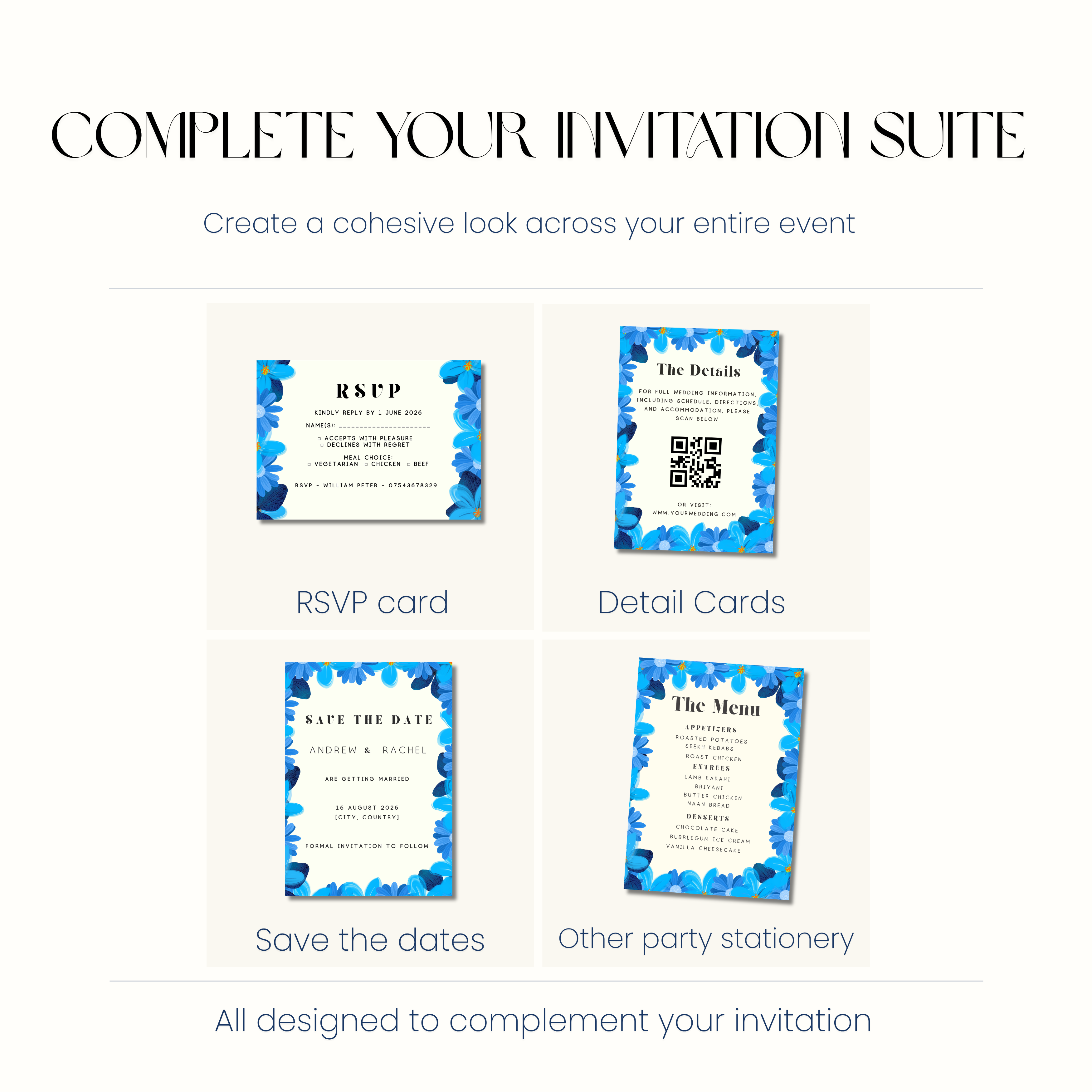 Azure - Blue Floral Wedding Invitation