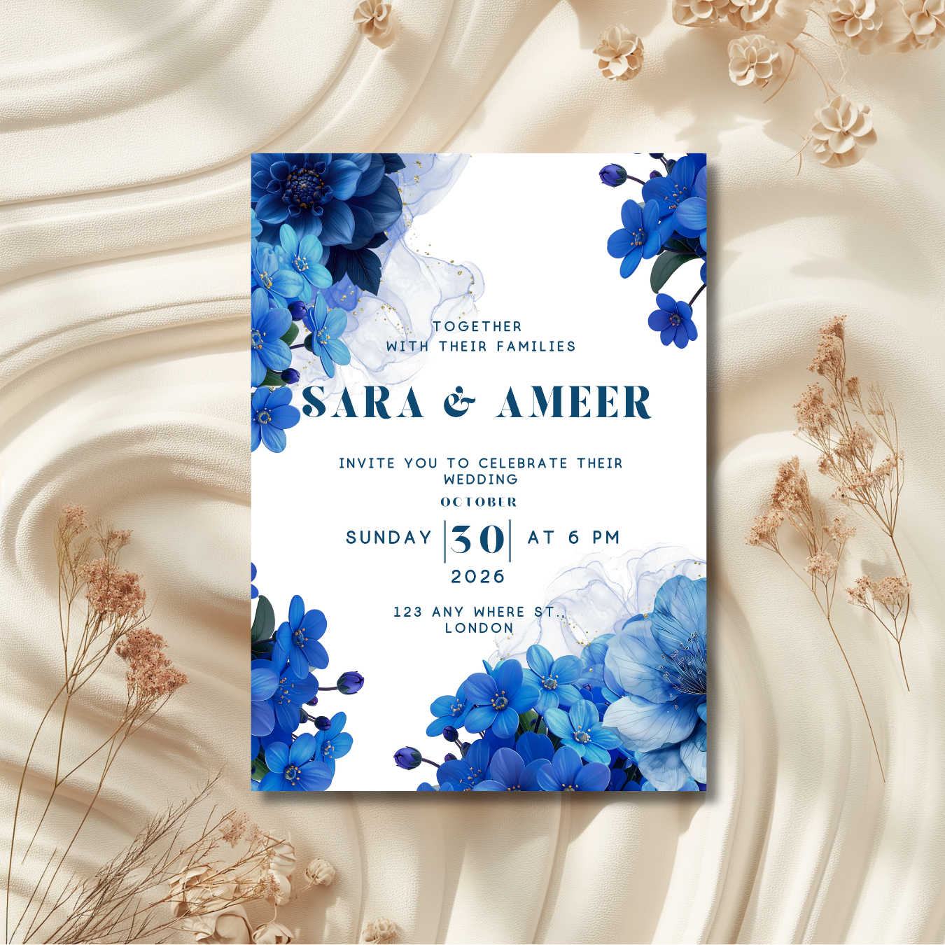 Celeste - Luxury Blue Floral Wedding Invitation