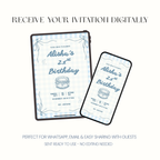 legant coquette bow birthday invitation with blue gingham design