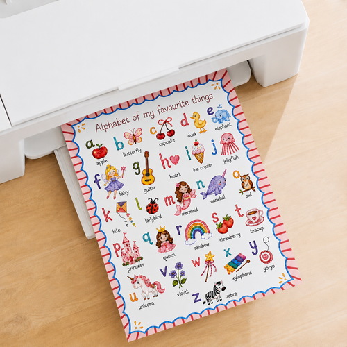 Alphabet of My Favourite Things Nursery Print | ABC Educational Wall Art