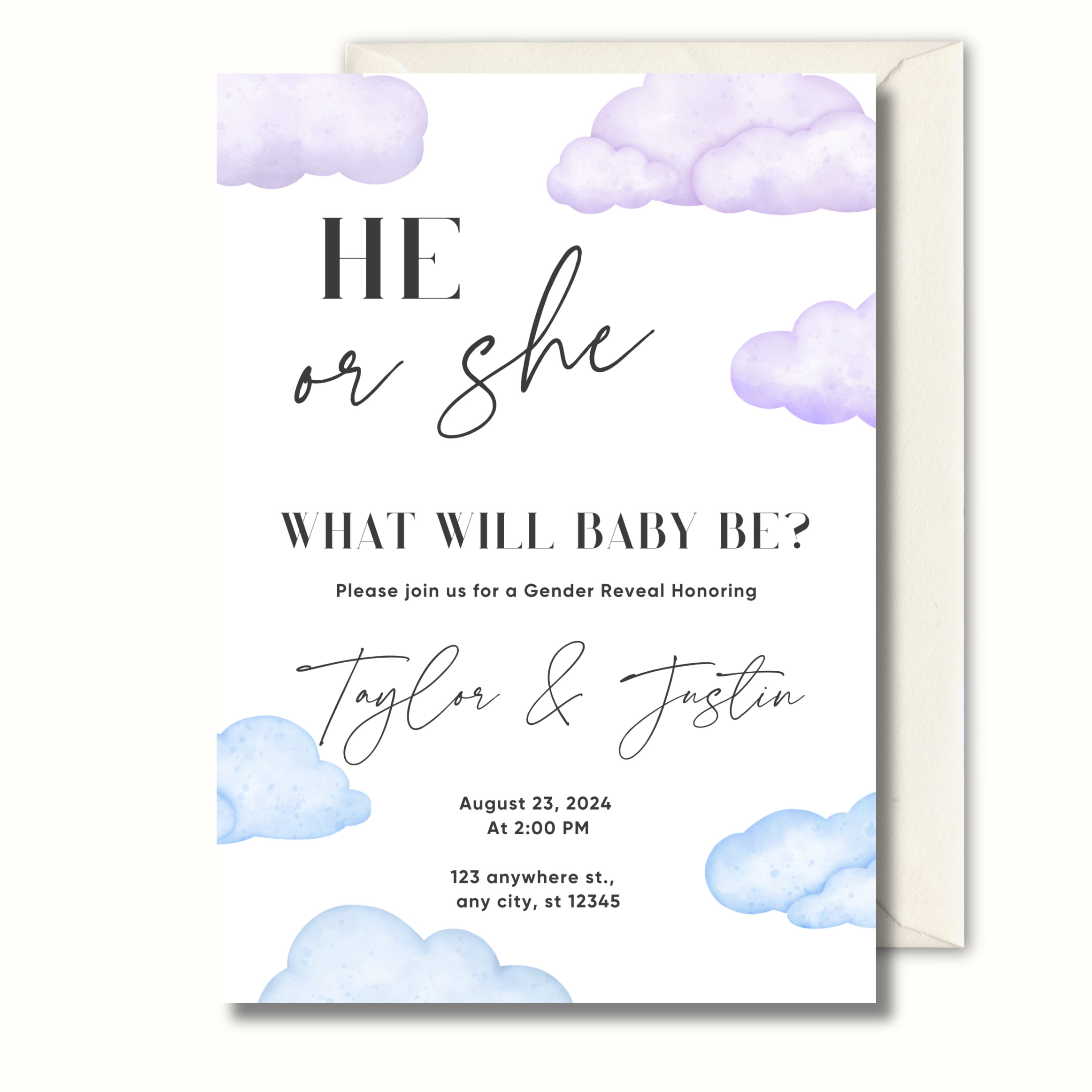 Luna - Minimal gender Reveal Invitation