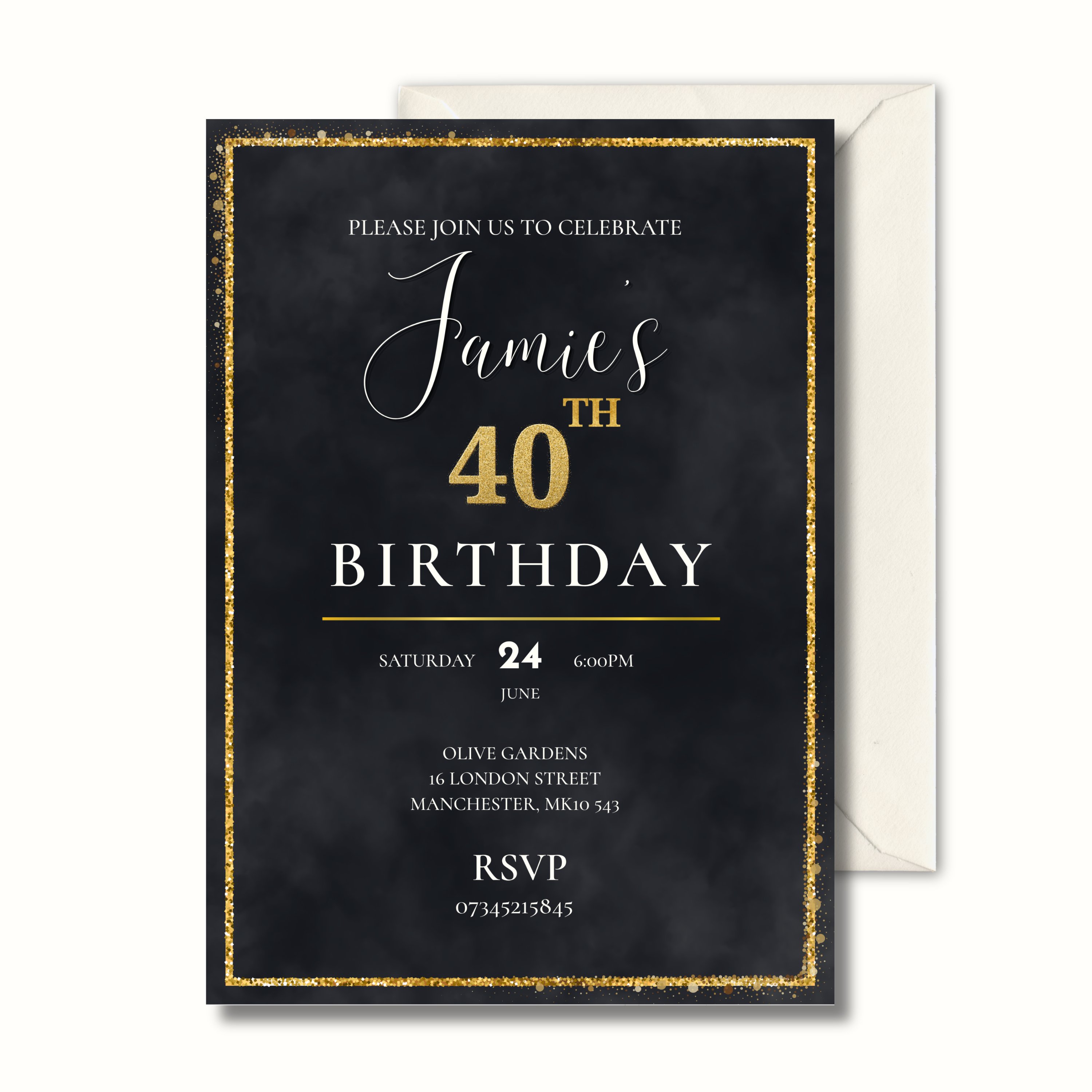 Noir – Luxury Black & Gold 40th Birthday Invitation