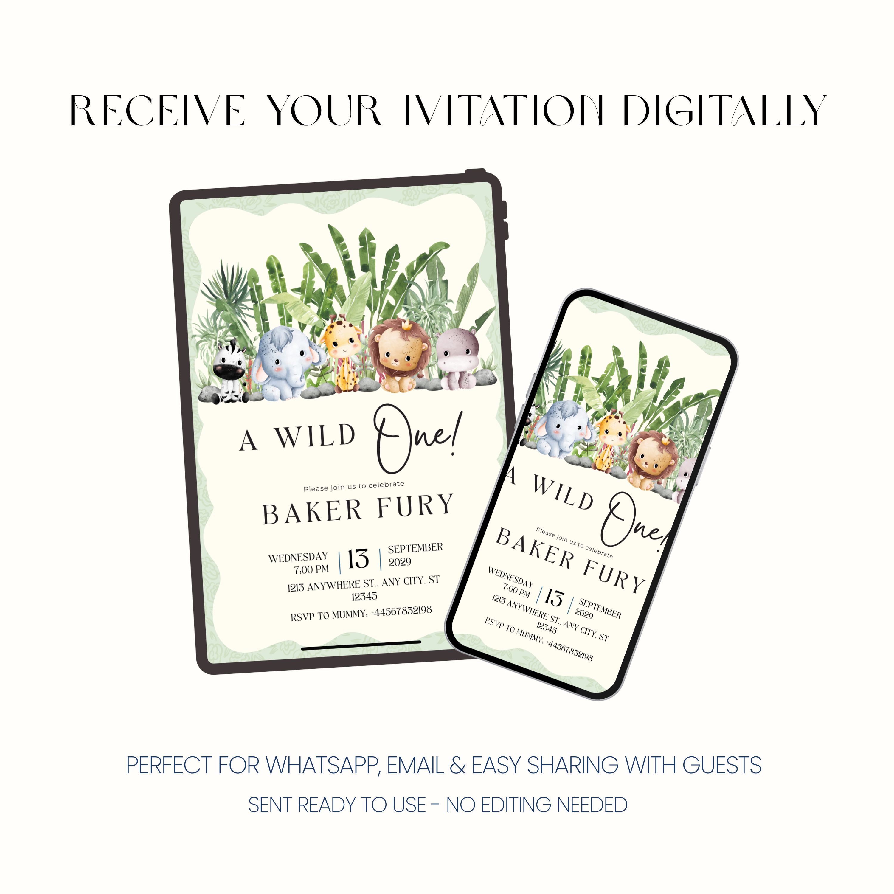 Baker - Wild One Safari Birthday Invitation