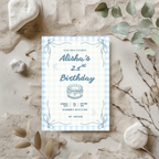 Personalised soft blue gingham 21st birthday party invitation mockup