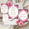pink floral muslim wedding invitation suite with arabic calligraphy and luxury design