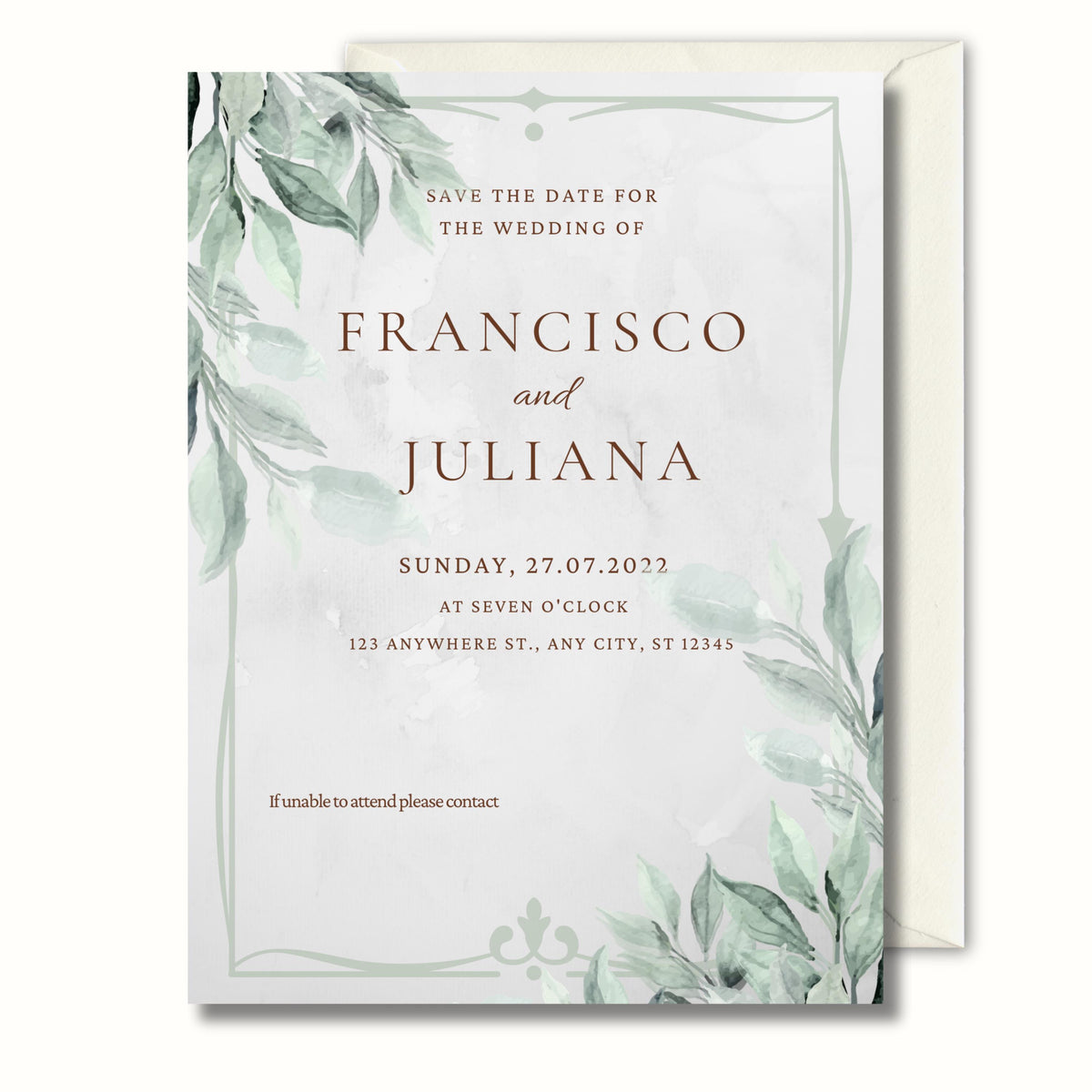 Greenery Wedding Invitation, Botanical Wedding Invite, Personalised Invitation