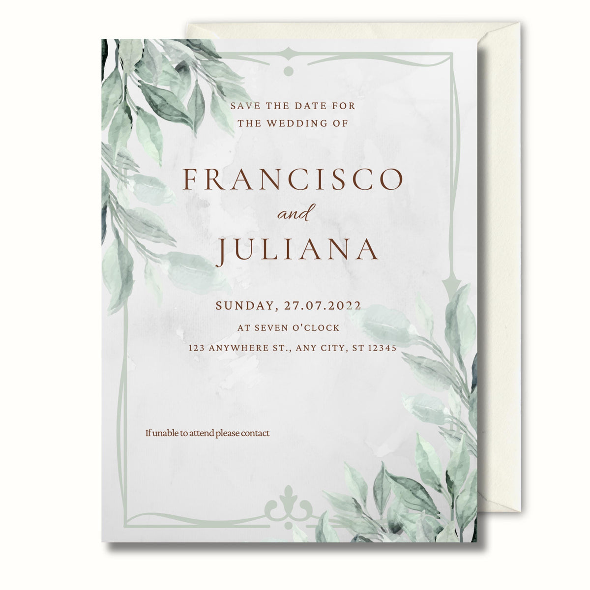 Greenery Wedding Invitation, Botanical Wedding Invite, Personalised Digital Invitation