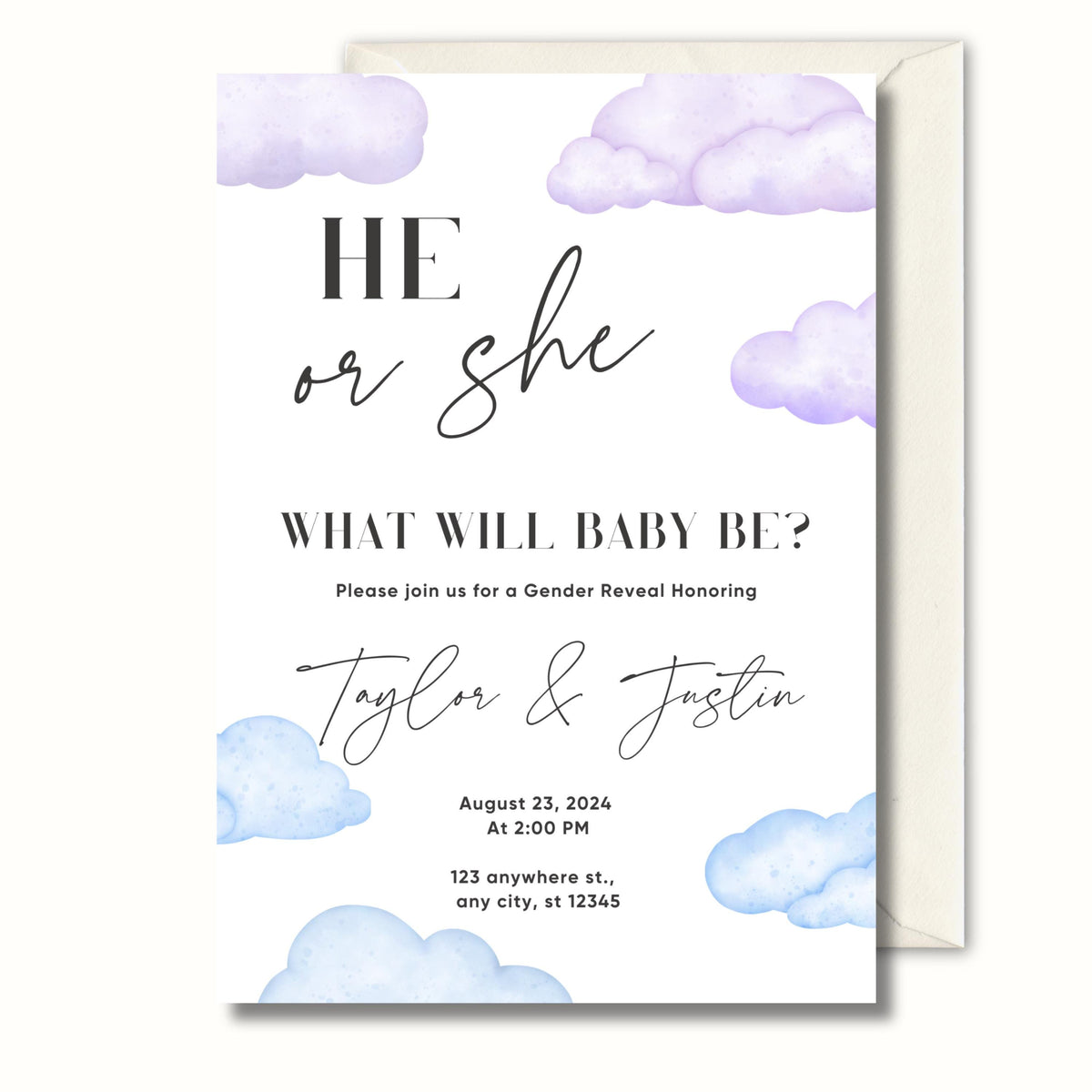 Gender Reveal Invitation Neutral, Minimal Baby Shower Invite, Personalised Digital Invite