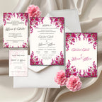 pink floral muslim wedding invitation suite with arabic calligraphy and luxury design