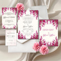 pink floral muslim wedding invitation suite with arabic calligraphy and luxury design
