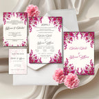 pink floral muslim wedding invitation suite with arabic calligraphy and luxury design