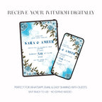 Something Blue Wedding Invitation, Blue Floral Wedding Invite, Personalised Invitation