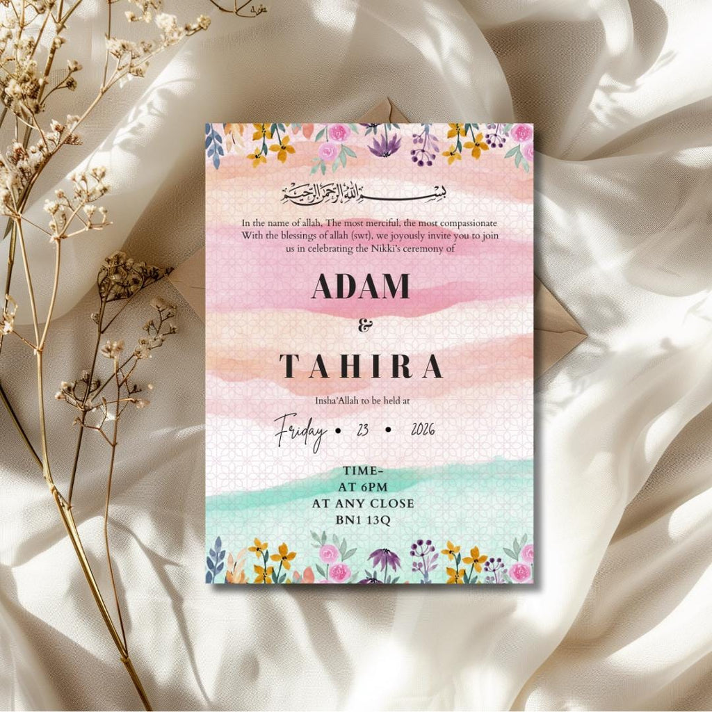 Pastel Wedding Invitation, Watercolor Wedding Invite, Personalised Digital Invitation