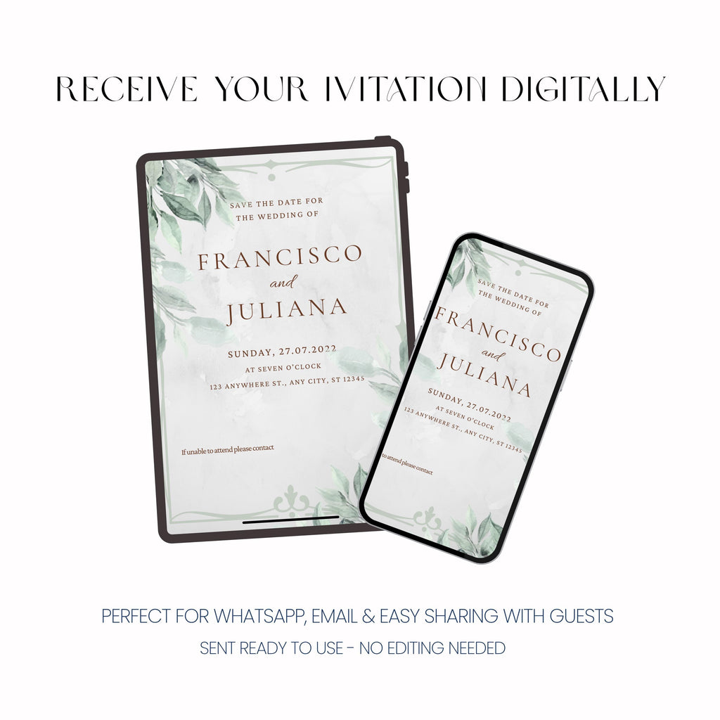 Greenery Wedding Invitation, Botanical Wedding Invite, Personalised Invitation