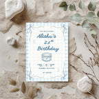 Personalised soft blue gingham 21st birthday party invitation mockup