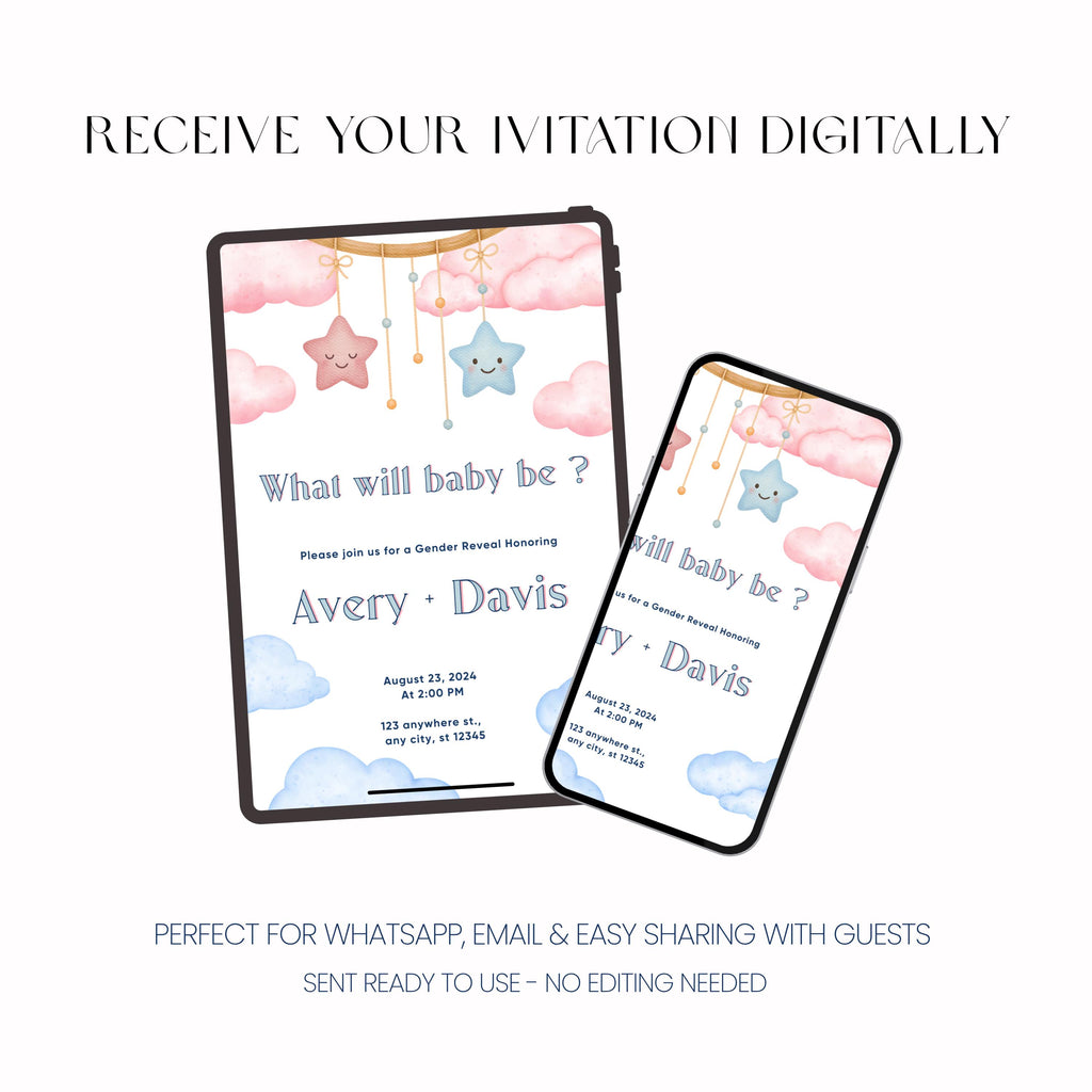 Gender Reveal Invitation Neutral, Minimal Baby Shower Invite, Personalised Invite