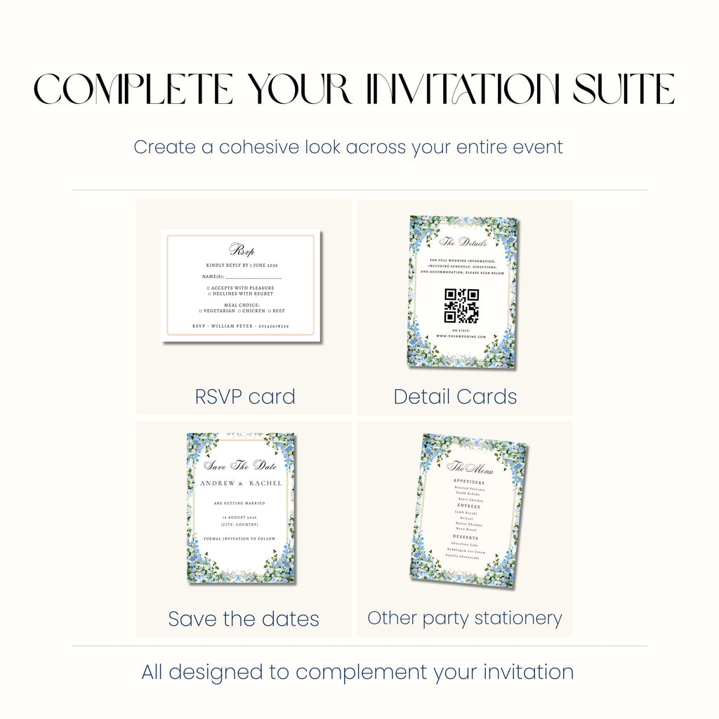 Blue Nikkah Invitation, Islamic Wedding Invitation, Personalised Invite