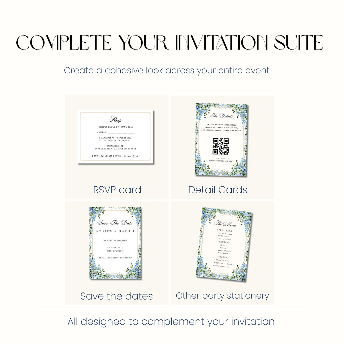 Blue Nikkah Invitation, Islamic Wedding Invitation, Personalised Digital Invite