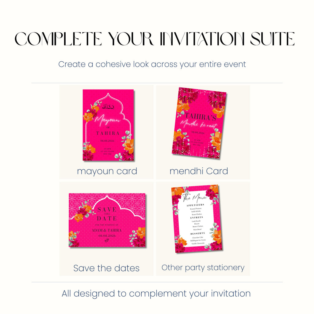 Floral Mehndi Invitation, Colourful Wedding Invite, Personalised Invitation
