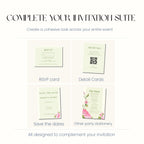 Floral Wedding Invitation Sage Green, Romantic Garden Wedding Invite, Personalised Invite
