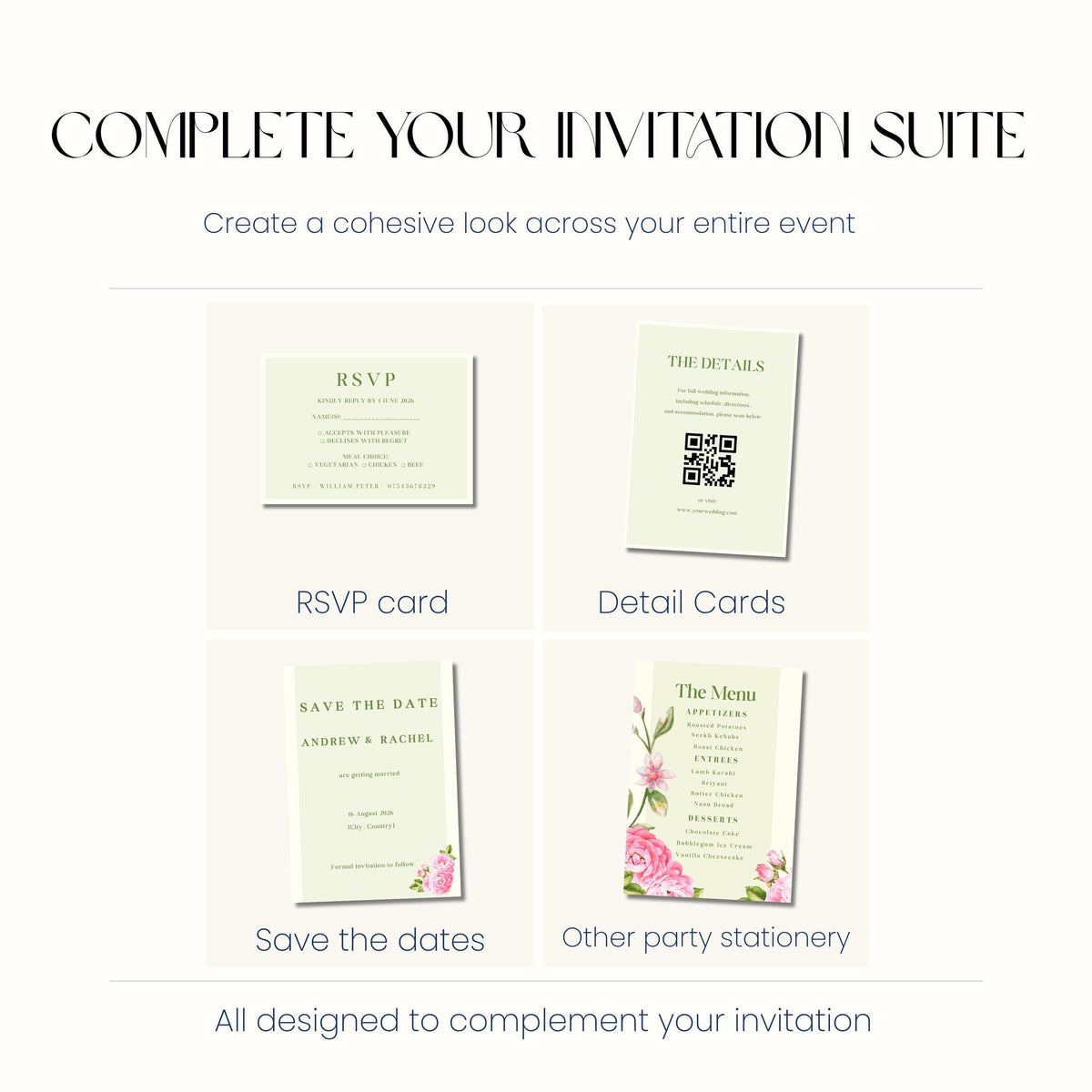 Floral Wedding Invitation Sage Green, Romantic Garden Wedding Invite, Personalised Invite
