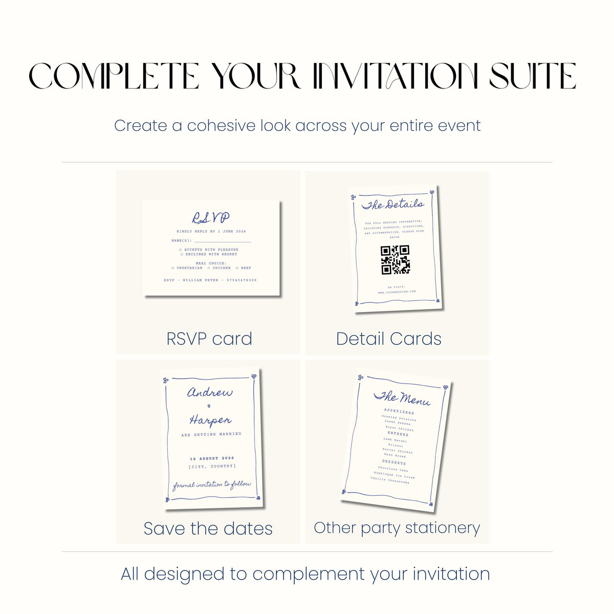 Blue Toile Wedding Invitation, Vintage Wedding Invite, Personalised Invitation