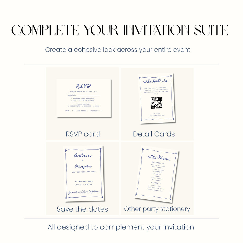 Blue Toile Wedding Invitation, Vintage Wedding Invite, Personalised Digital Invitation
