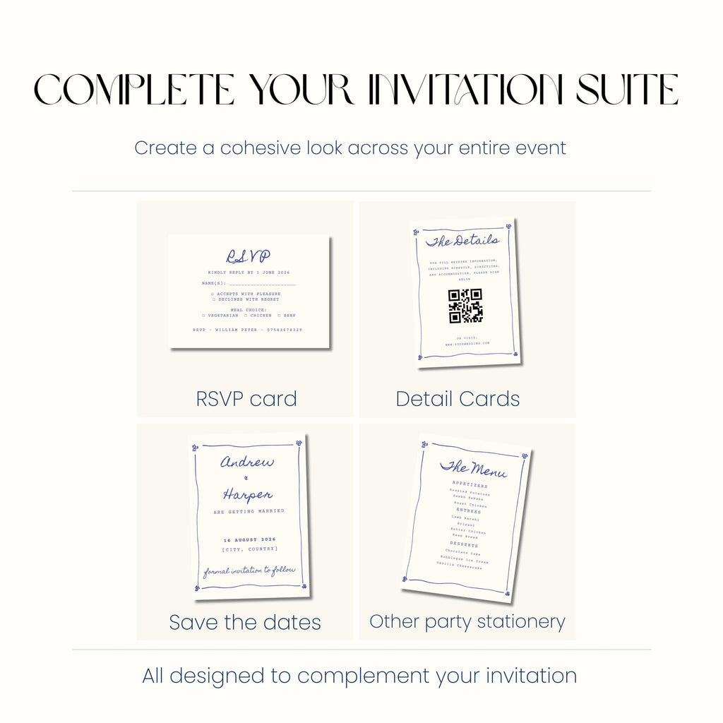 Blue Toile Wedding Invitation, Vintage Wedding Invite, Personalised Digital Invitation