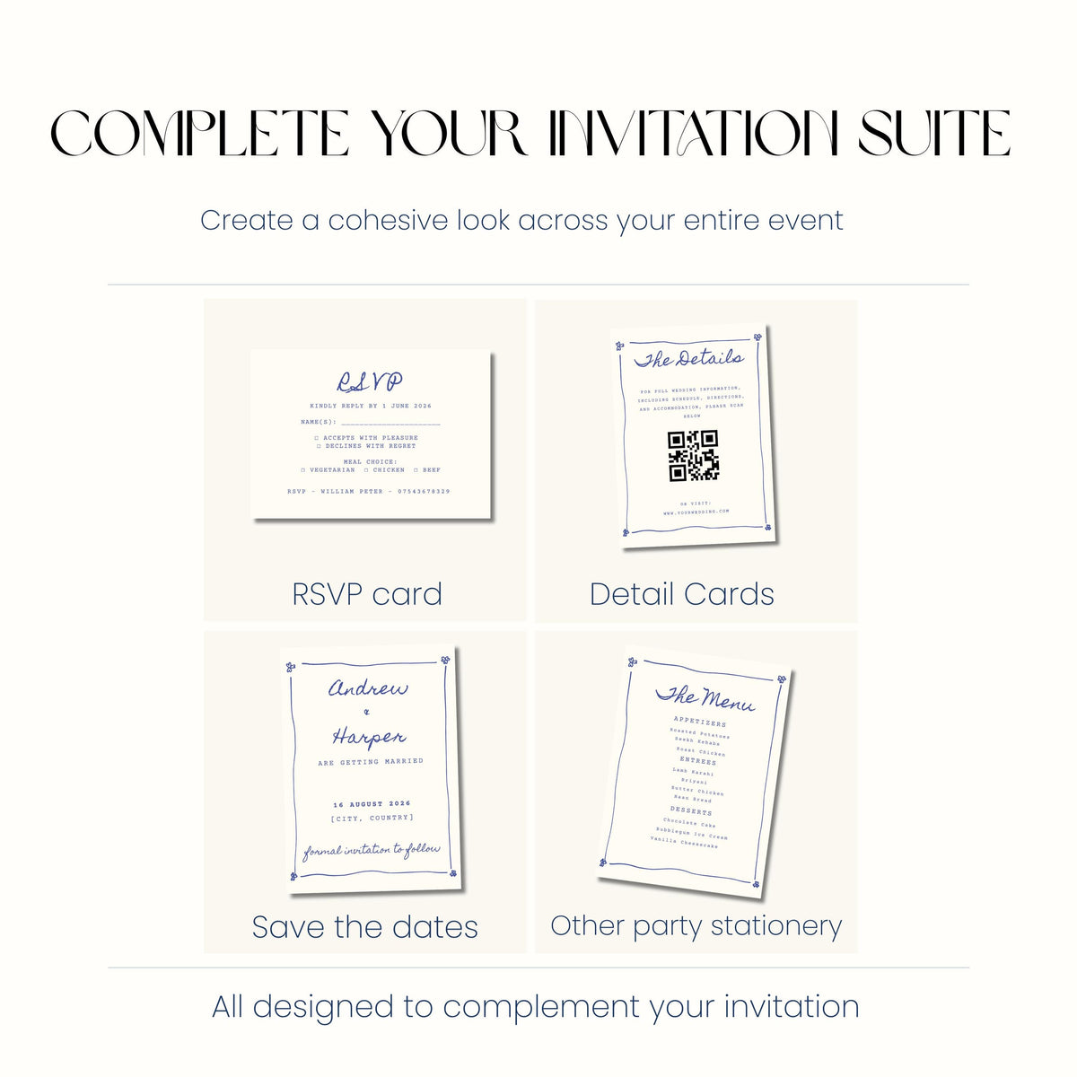 Blue Toile Wedding Invitation, Vintage Wedding Invite, Personalised Digital Invitation