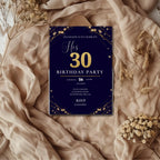 30th Birthday Invitation, Navy Gold Party Invite, Personalised Digital Invite, Milestone Birthday PDF