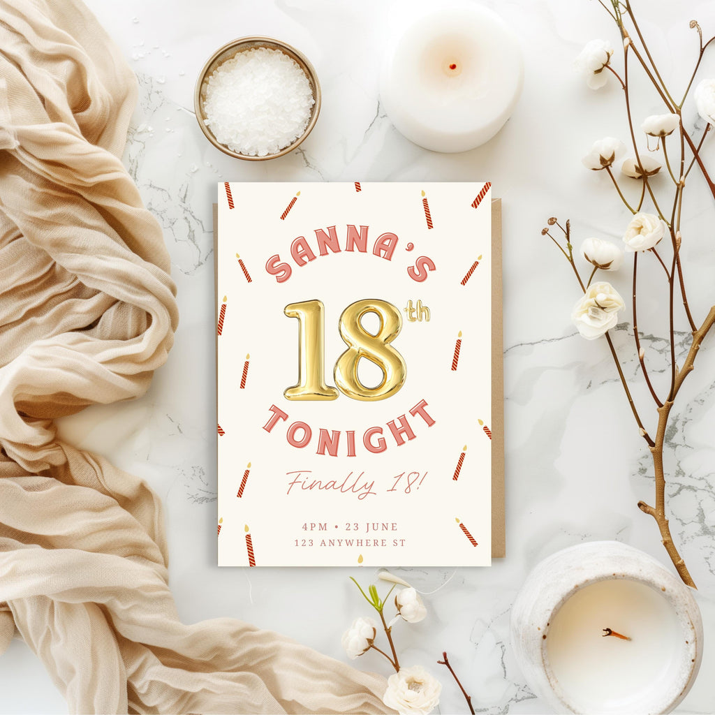 18th Birthday Party Invitation, Gold Birthday Invite, Personalised Digital Invitation
