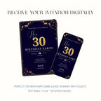 Navy Gold 30th Birthday Invitation, Elegant Milestone Party Invite, Personalised Invite