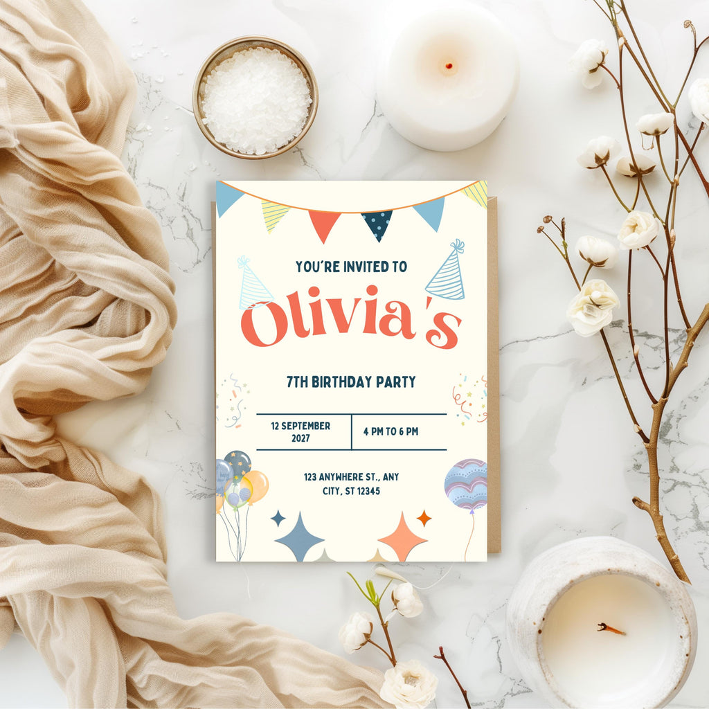 Personalised retro kids birthday party invitation