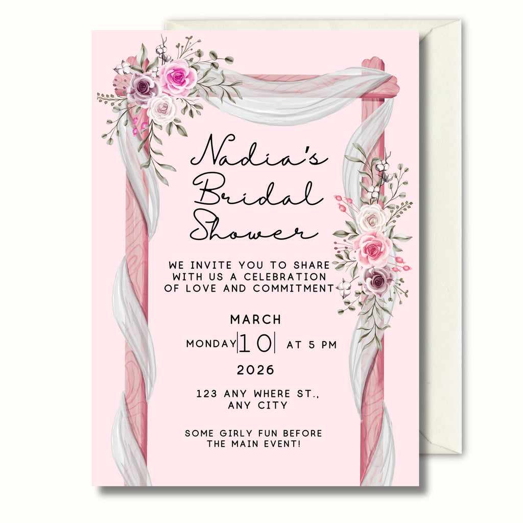 Bridal Shower Invitation, Pink Floral Bridal Shower Invite, Personalised Digital Invitation