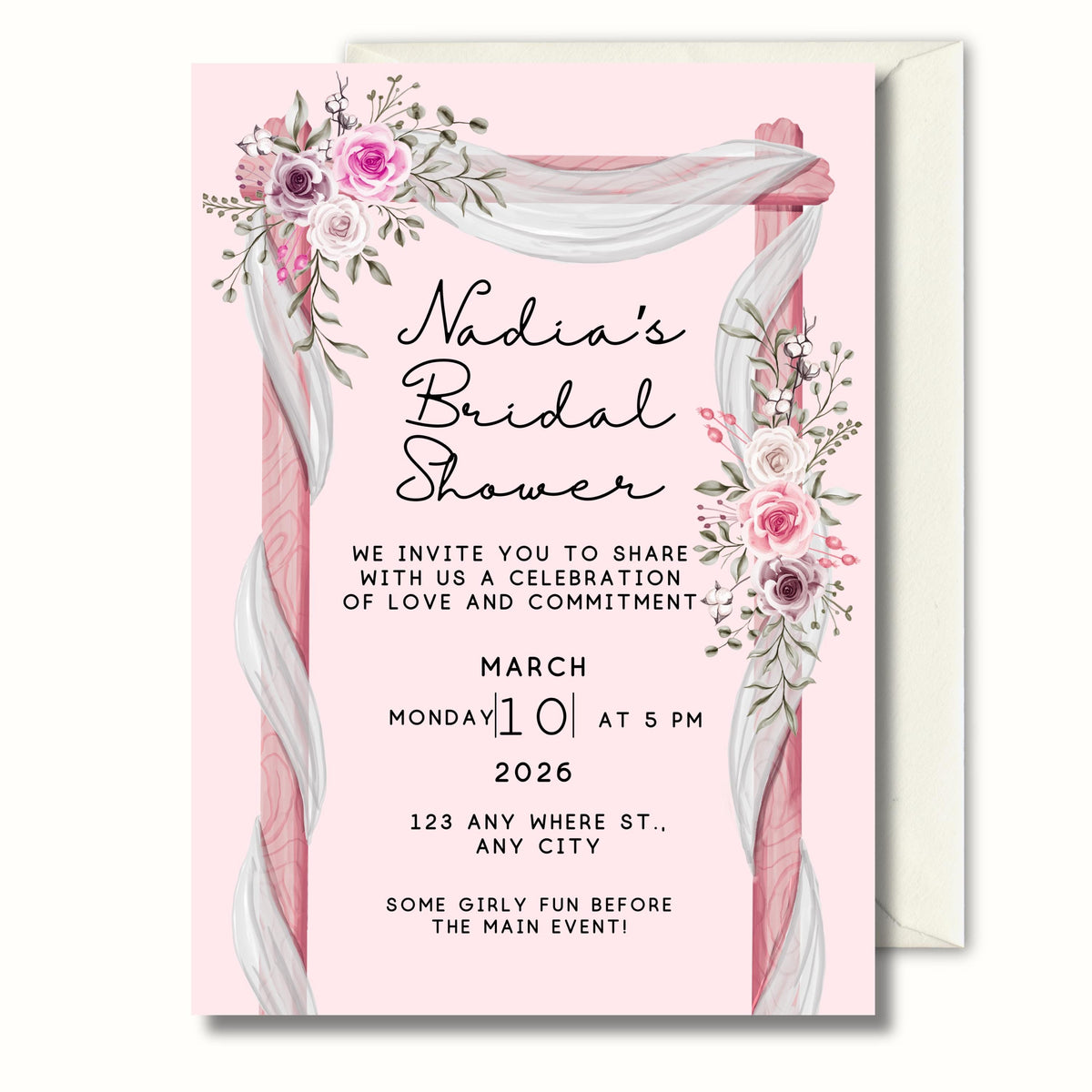 Bridal Shower Invitation, Pink Floral Bridal Shower Invite, Personalised Digital Invitation