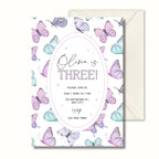Pastel butterfly 3rd birthday invitation for girls