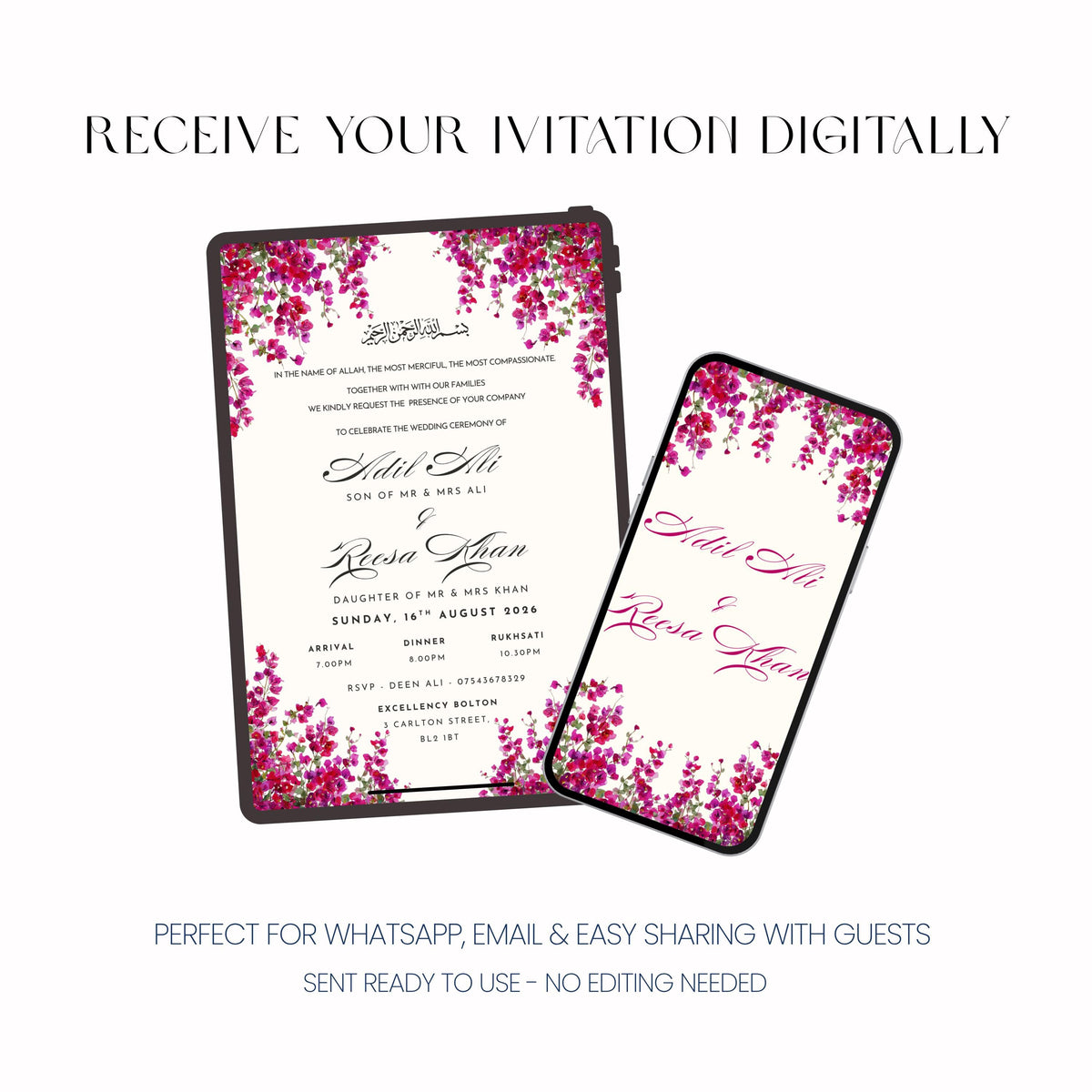 Nikkah Invitation, Islamic Wedding Invitation, Personalised Invitation