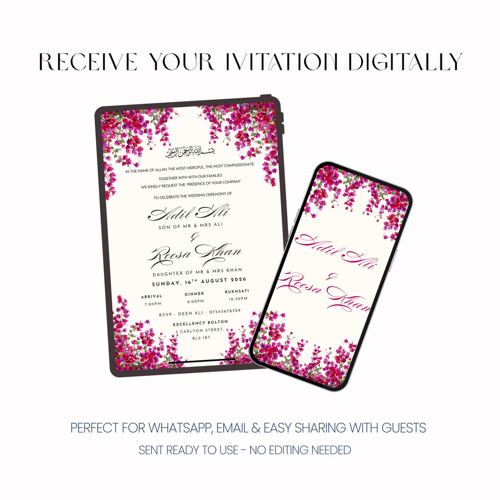 Nikkah Invitation, Islamic Wedding Invite, Personalised Digital Invite, Arabic Calligraphy Wedding PDF