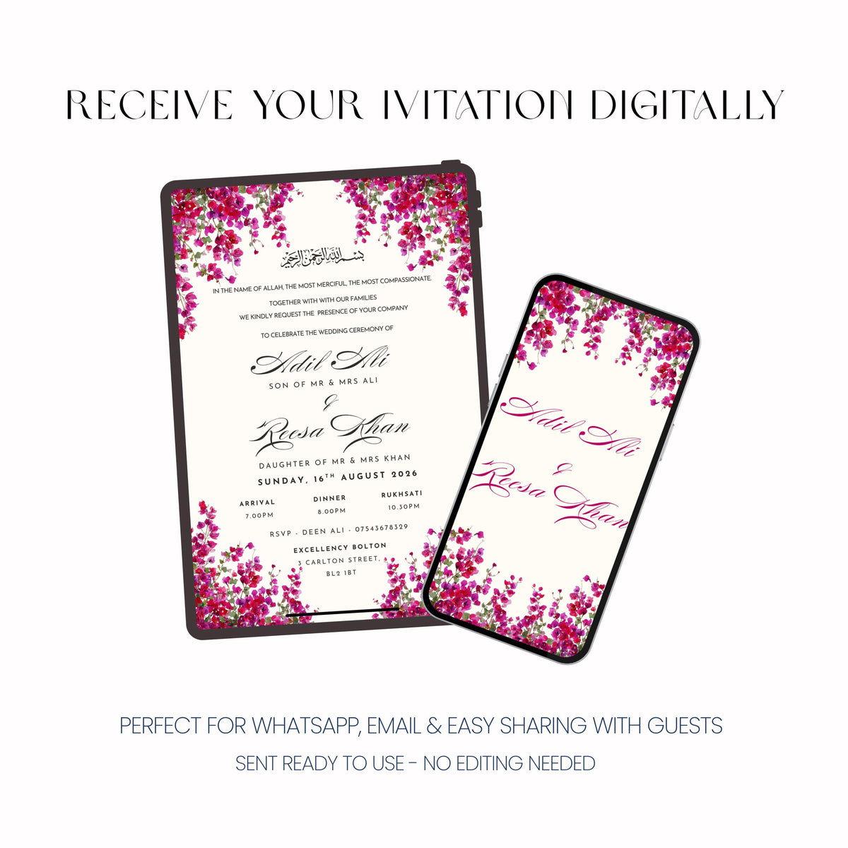 Nikkah Invitation, Islamic Wedding Invite, Personalised Digital Invite, Arabic Calligraphy Wedding PDF