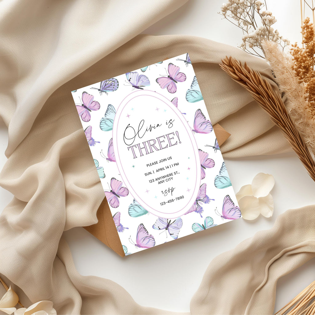 Personalised butterfly birthday party invitation template
