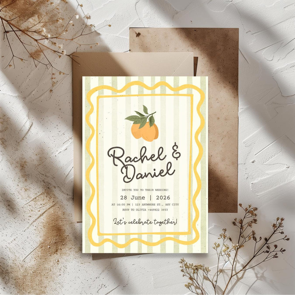 Amalfi Coast Wedding Invitation, Mediterranean Wedding Invite, Personalised Invitation