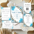 Rose Wedding Invitation Suite | Soft Blue Watercolour Roses Printed Invites – Shipped to You