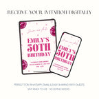 Personalised 50th Birthday Invitation, Pink Disco Party Invite, Digital Invitation