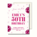 Personalised 50th Birthday Invitation, Pink Disco Party Invite, Digital Invitation