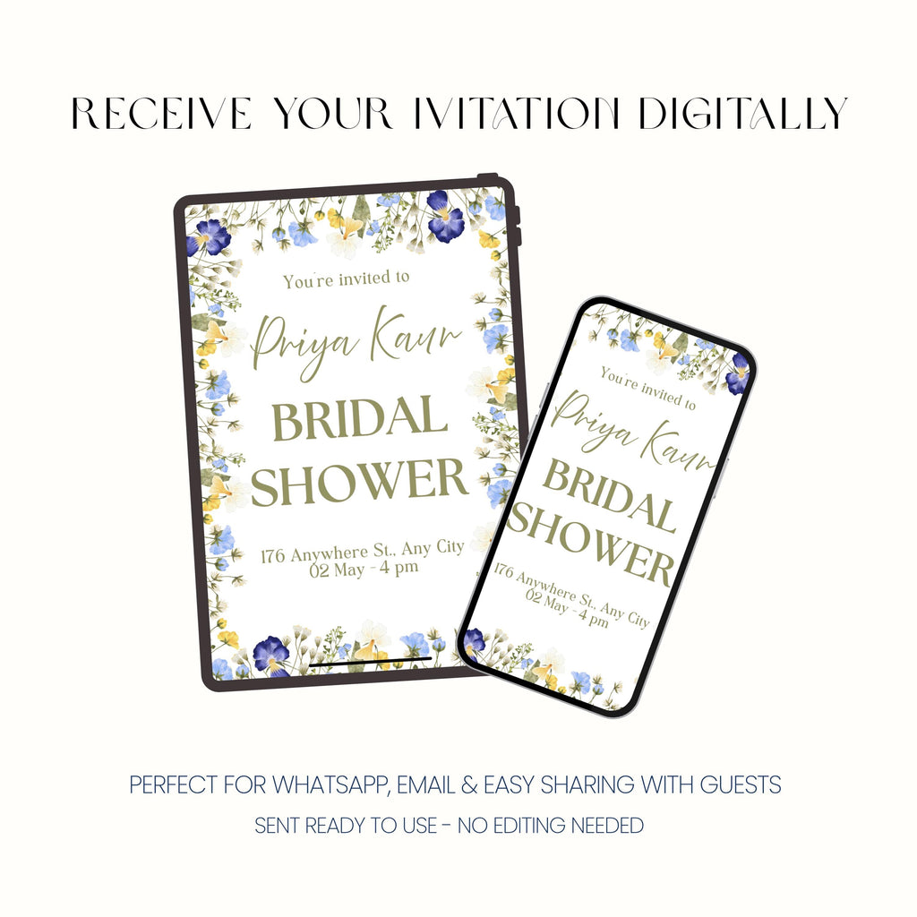 Personalised Floral Bridal Shower Invitation, Elegant Bridal Shower Invite, Digital Invitation