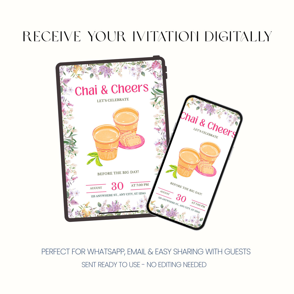 Personalised Mehndi Invitation, Chai Party Invite, Pre Wedding Invitation, Digital Invitation